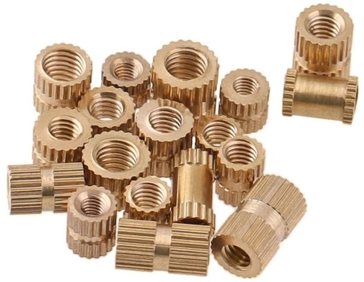 Set van 100 M4 Draadmoeren met Geribbelde Binnenzijde - Ronde Moeren voor Messing Invoegen, Knurled Moeren, M4 x 5 x 8, Schroefaccessoires, Bevestigingsmaterialen