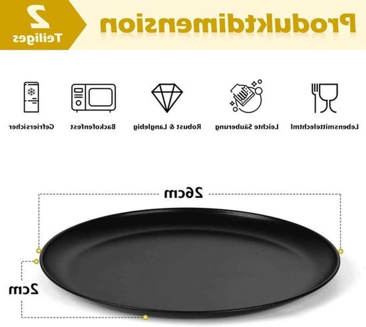 Set van 2 Ronde Pizza Plates van RVS met Antiaanbaklaag - 26 cm voor Bakken en Serveren, Gezond en Duurzaam