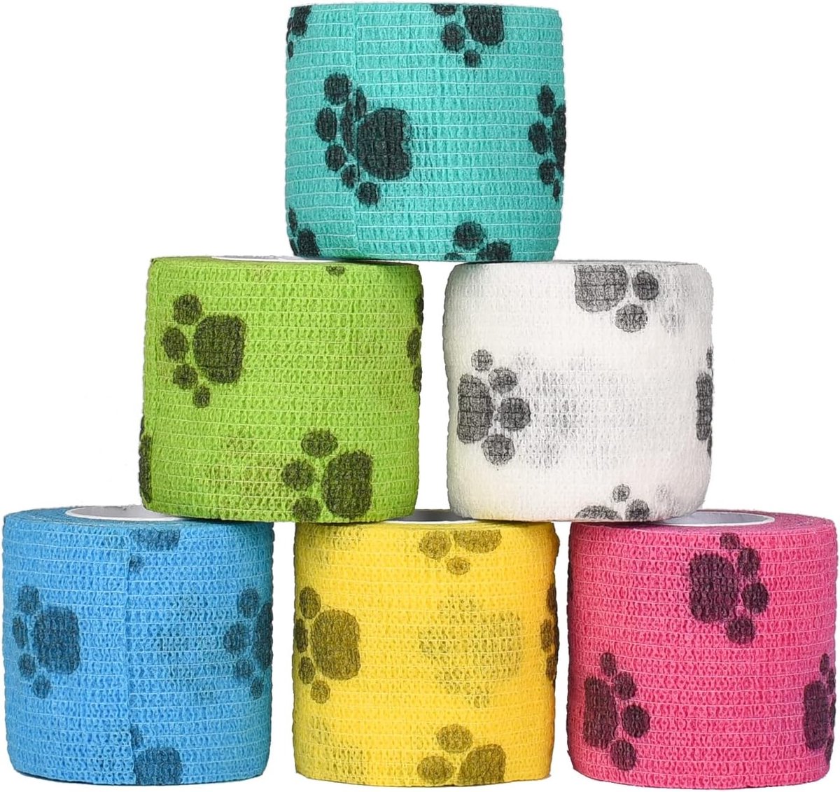 6 Rollen Diergeneeskundige Zelfklevende Bandage voor Huisdieren - Pootpatroon voor Enkels, Polsen en Verstuikingen