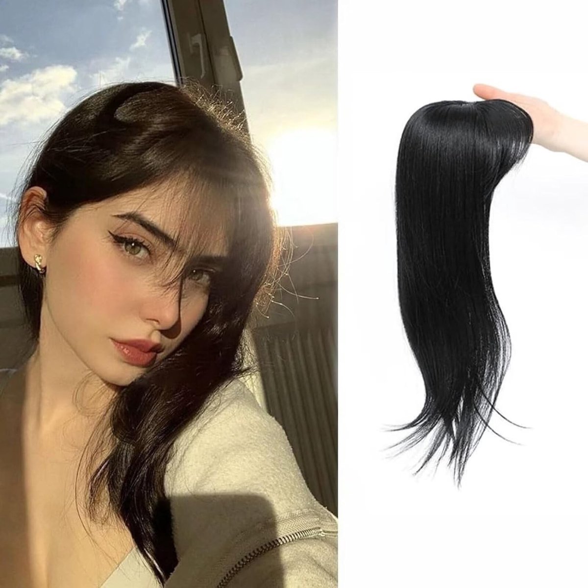 360° 3D Haar Topper voor Vrouwen met Dun Haar, 45 cm Lang, Clip-in Middenstuk, Zwart, Volumineuze Haaroplossing voor Natuurlijk Uiterlijk