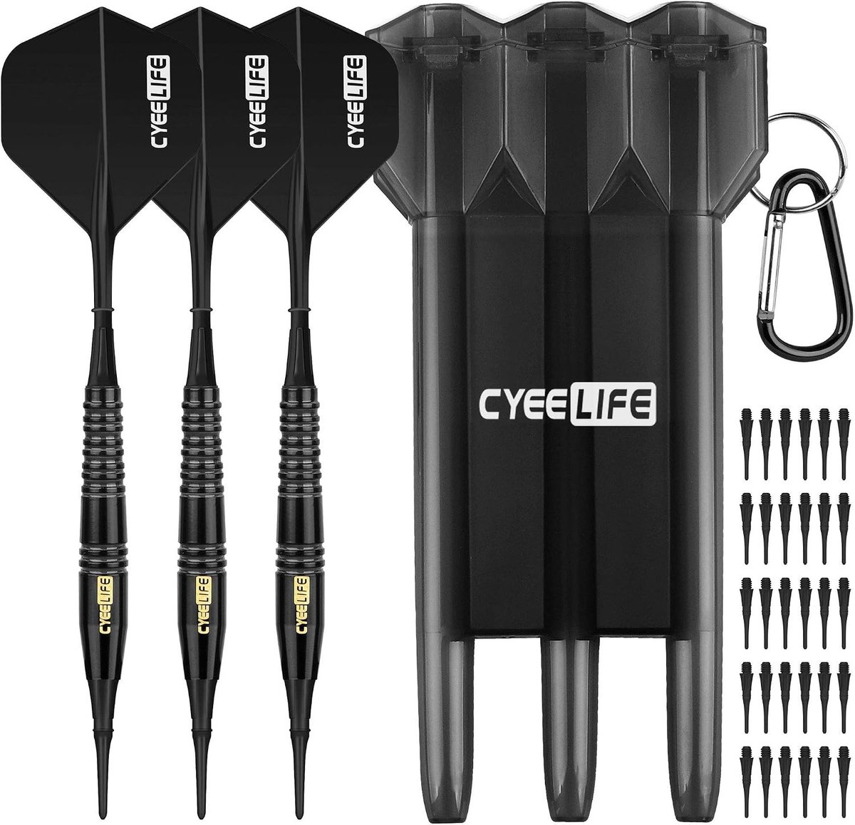Soft tip darts - Zwart - 18 gram - Messing Softdartpijlen met Kunststof Schachten en Opbergdoos - Voor Darten