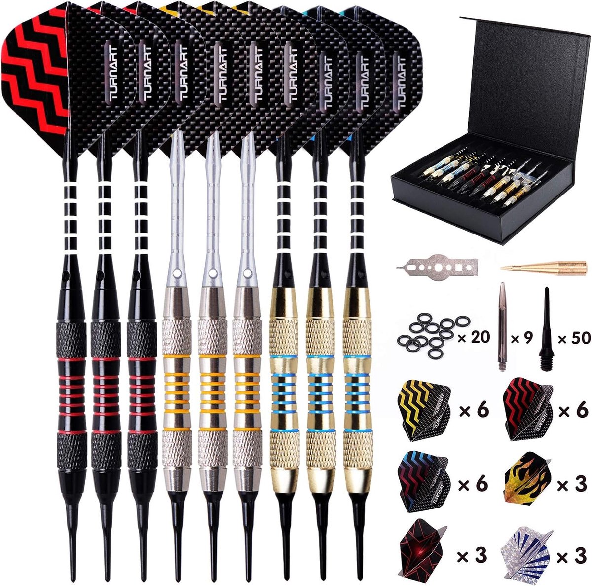 Soft tip darts - Goud - Kunststof dartpijlen set met accessoires - Voor elektronisch dartbord