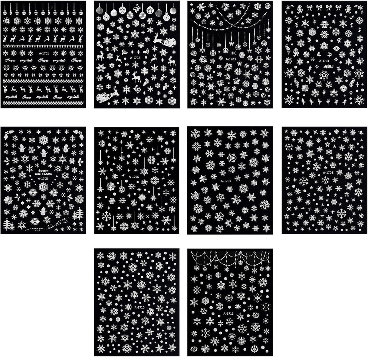 Kerstnagelstickers met sneeuwvlokken en rendieren, 10 vellen zelfklevende nagelstickers voor een feestelijke manicure