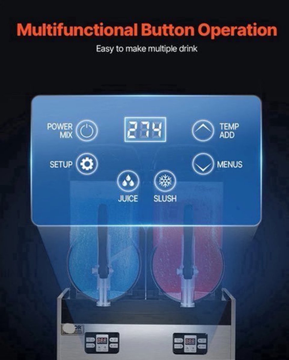 Slushy Machine – Slushmachine – IJsmachine – Frozen Drink Maker – Dubbele Tanks 1x3L – Instelbare Temperatuur