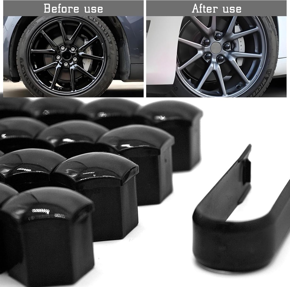 20 Stuks Universele Wielbout Doppen 21mm - Bescherming voor Velgen, Hexa Doppen met Verwijder Tool Set (Zwart)
