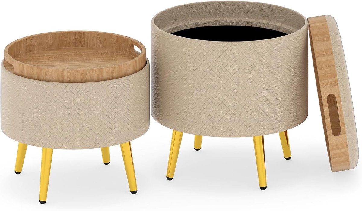 KOMFOTTEU Set van 2 krukken - voetenbank voor woonkamer van fluweel met afneembare deksels - gestoffeerde stoelen - draagkracht 150 kg
