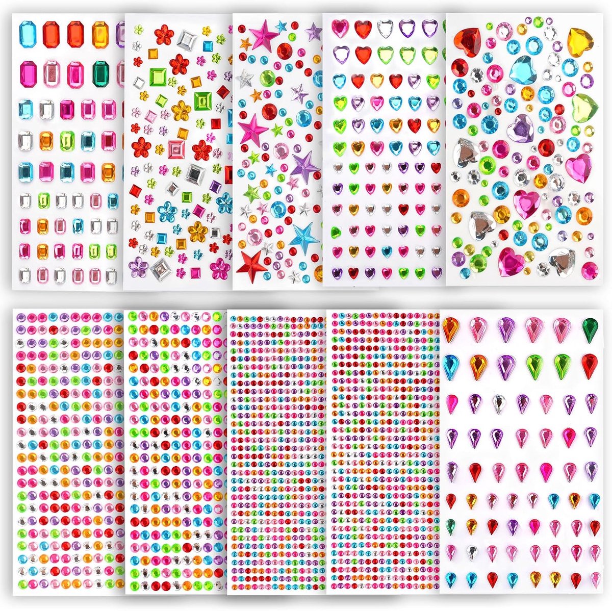10stuks - gezicht stickers - strass steentjes - diamant stickers - gezichtstickers met diamantjes - gezicht stickers kinderen - strasssteentjes set - strass steentjes stickers - Podiumdecoraties met strasssteentjes
