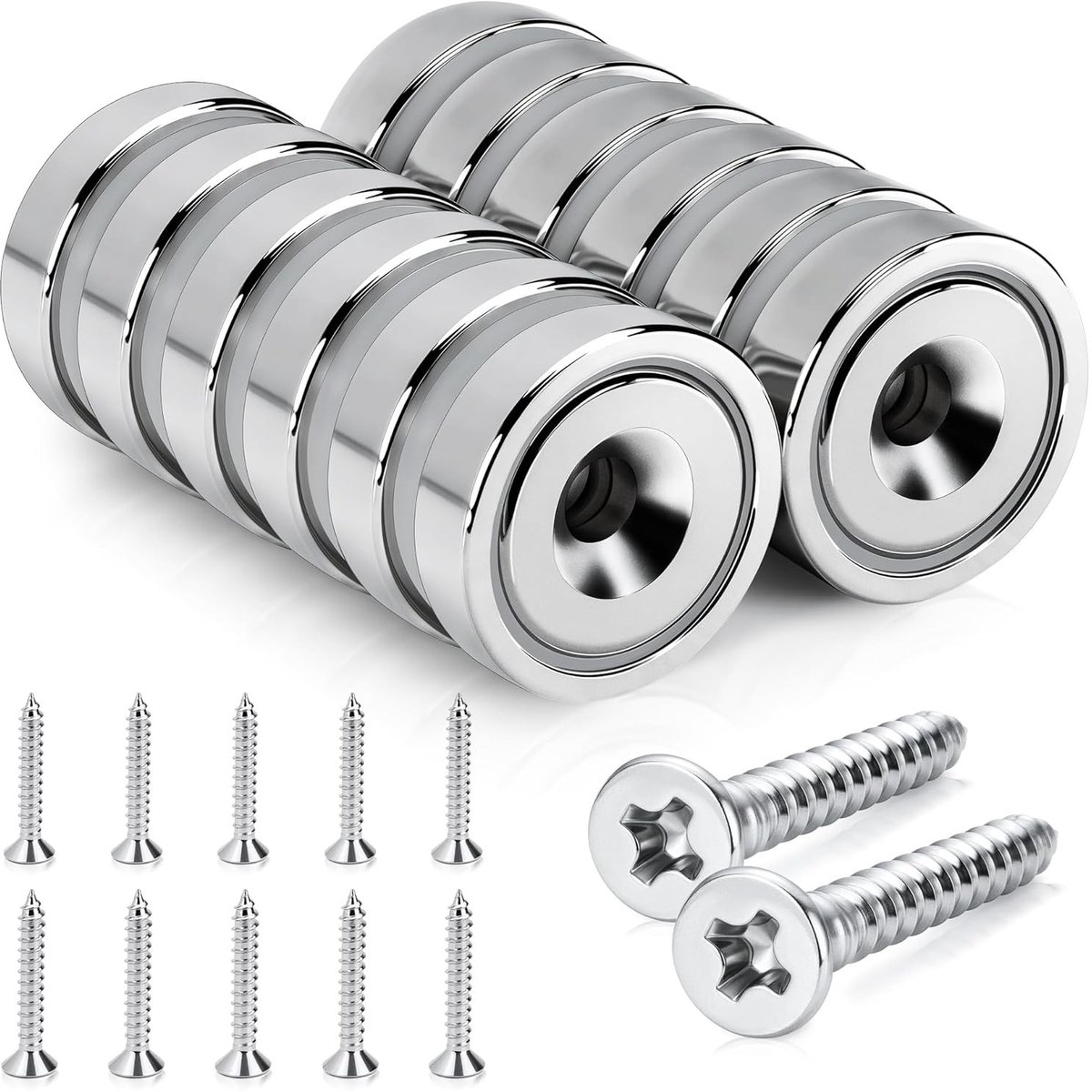 Neodymium magneten - 16 x 5 mm - Platte Sterke Magneten met Schroeven - Set van 12 voor Opbergen en Organiseren