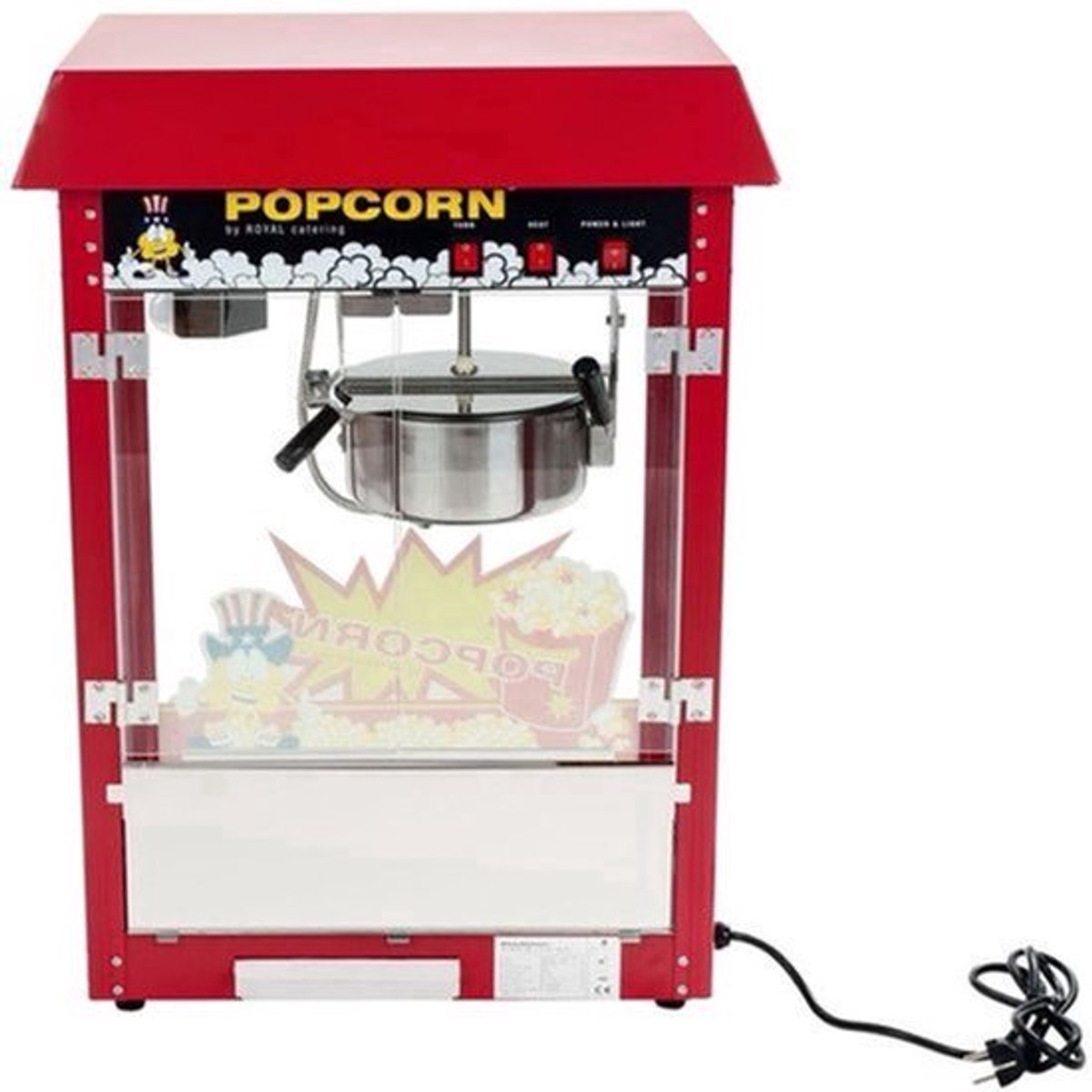 Popcornmachine – Popcornmaker – Snackmachine – Popcornapparaat – Snackautomaat – Hoge Capaciteit 5-6 kg/uur – Teflon Antiaanbaklaag met Glazen Behuizing