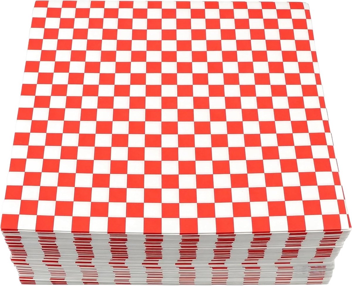 Waterdichte en oliebestendige inpakpapier voor sandwiches, burgers, popcorn en friet - 100 vellen checkered design