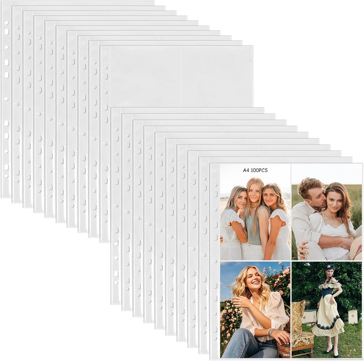 Set van 100 transparante fotocovers A4, dubbelzijdige beschermhoezen voor foto's, 4 pockets voor optimale bescherming van herinneringen en trouwfoto's