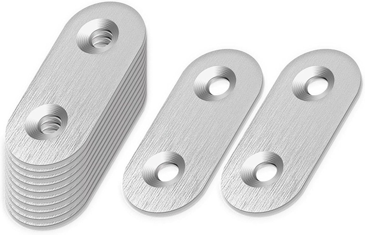 20 stuks geperforeerde platen voor bevestiging, roestvrijstalen connectoren, houten en metalen verbindingselementen (37 x 16 x 2 mm) voor diverse toepassingen