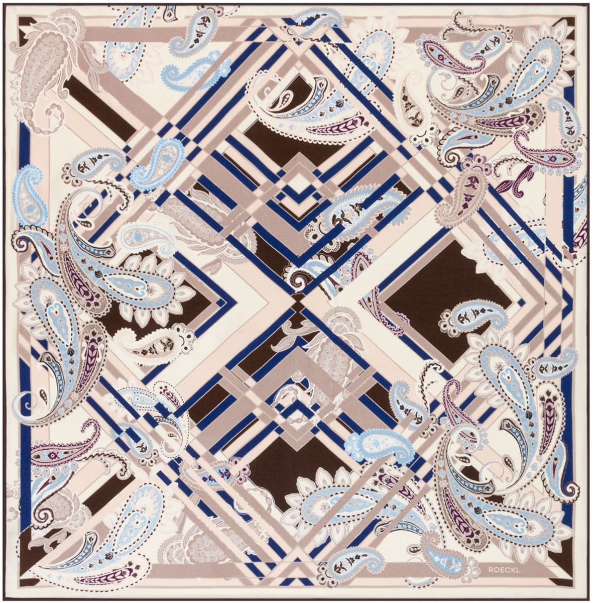 ROECKL sjaal Check Paisley 53x53 Multi Coffee crème