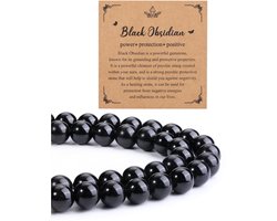 CrystalTears 8 mm zwarte obsidiaan kristallen kralen, 96 stuks, ronde genezende steen voor het maken van sieraden - ShopVlot