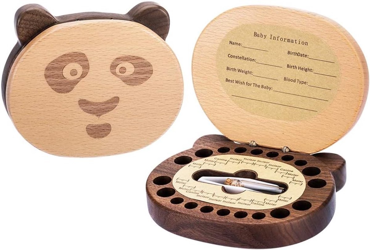 Houten Melktanddoos voor Kinderen - Handgemaakte Panda Tandopslagdoos - Schattige Tandendoos voor Melktanden en Herinneringen