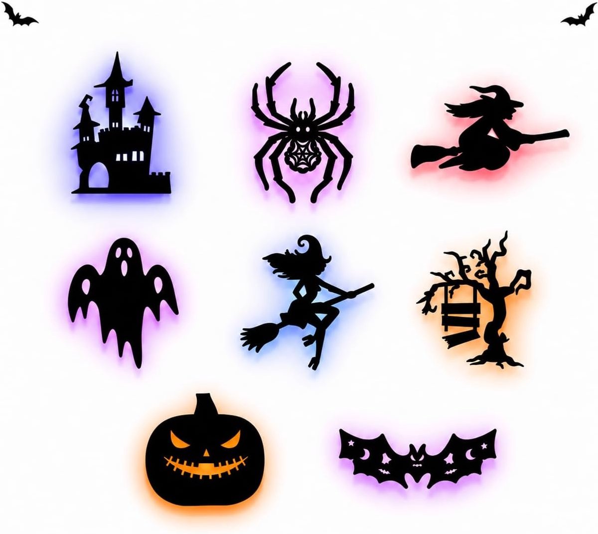 VHV-8 Halloween muurstickers met lampjes - Sfeervolle 3D wanddecoratie - Afneembare PET silhouetdecoratie met nachtlampjes - Voor muur en Halloweenfeest - Halloween decoratie - Zwart