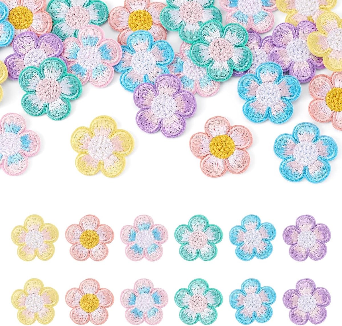 24 Stuks Opstrijkbare Bloem Patches - Polyester Borduurwerk Applicaties voor Hoeden, Jassen en Jeans - DIY Craft Accessoires voor Creatieve Projecten