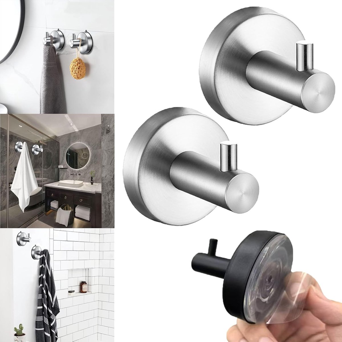 Zware RVS Zuignap Haken voor Badkamer, Keuken en Douche - Waterdicht, Geen Boren, 5kg Capaciteit (2 Stuks) - Ideaal voor Handdoeken en Keukenaccessoires
