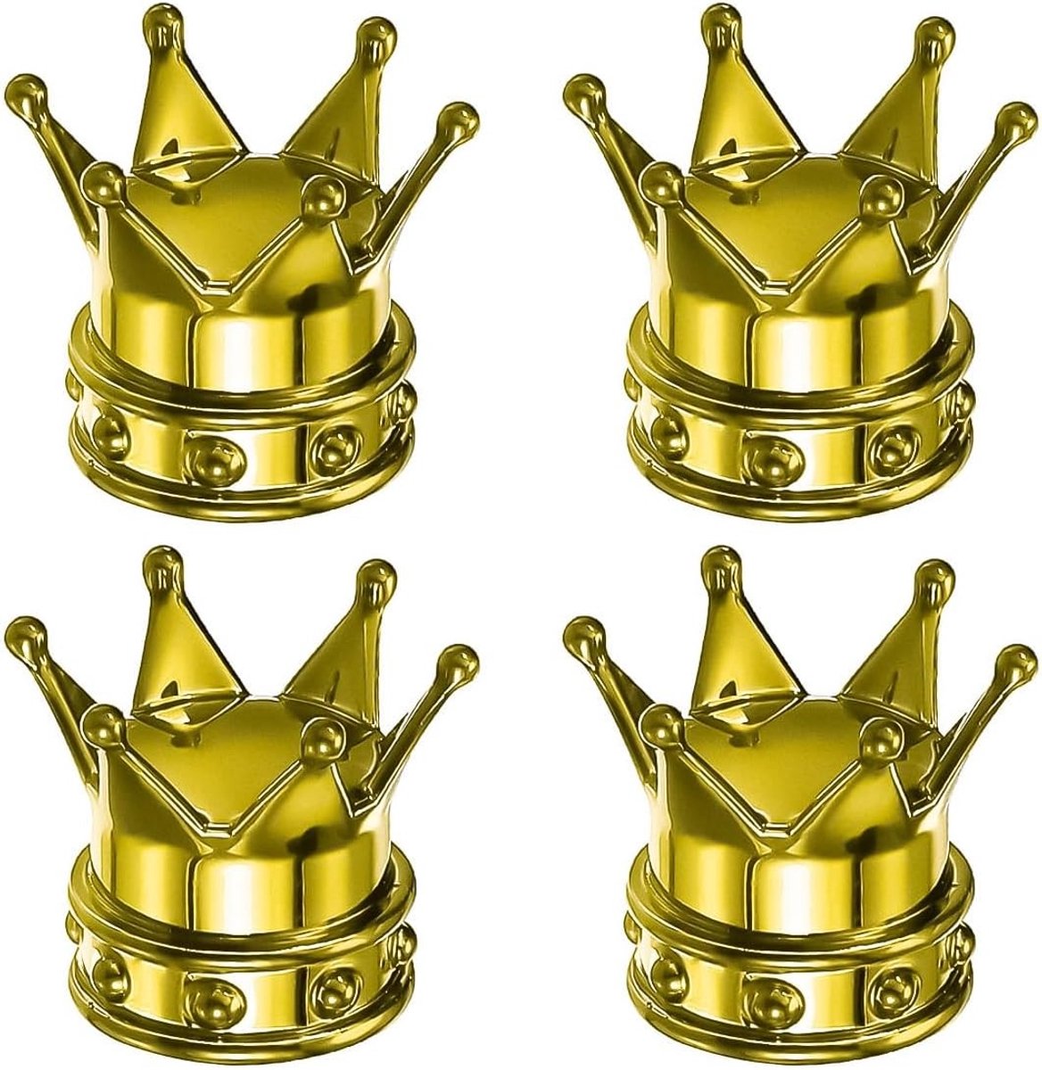 Kroonvormige ventieldoppen in goud, 4 stuks, universele ventielhoezen met O-ring voor auto, fiets en SUV, perfect voor stijl en bescherming
