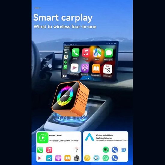4-In-1 Draadloze CarPlay-Adapter AI Box AI Smart Box geschikt voor AirPlay/MirrorLink/geschikt voor Android Auto/CarPlay Bedraad Naar Draadloos van Merkloos — afbeelding 4