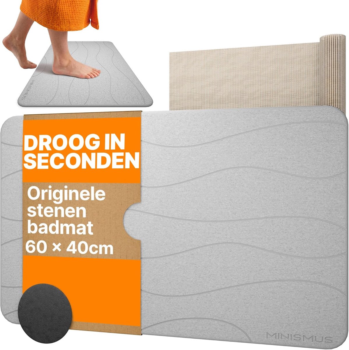 Badmat - 60 x 40 cm - Diatomiet - Antislip - Absorberend - Lichtgrijs