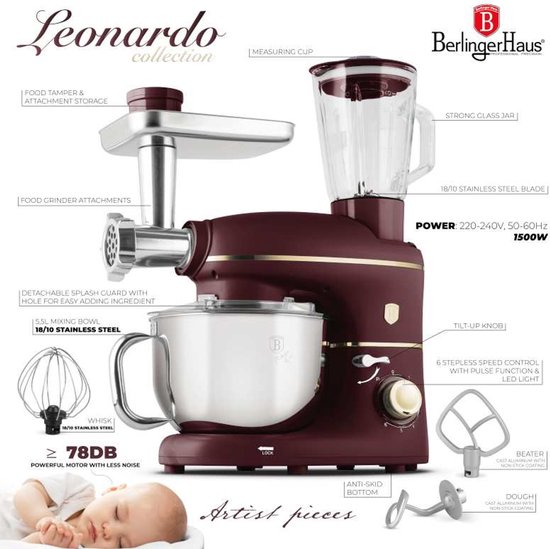 Keukenmachine met molen en mixer, 1500 W, Leonardo Collection van BerlingerHaus — afbeelding 4