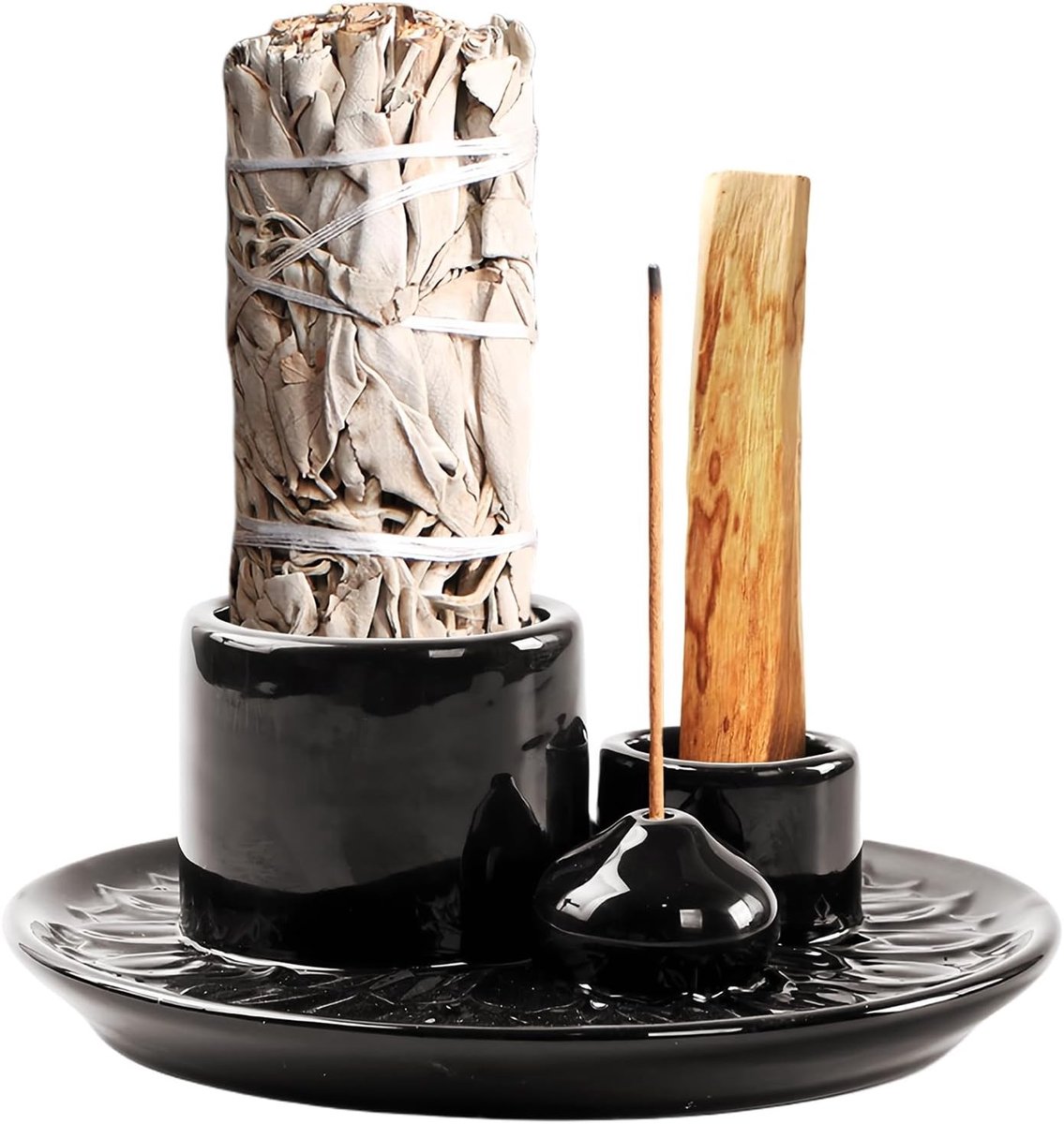 Ceramische wierookhouder voor 4 in 1 gebruik, ideaal voor meditatie en yoga, zwart design