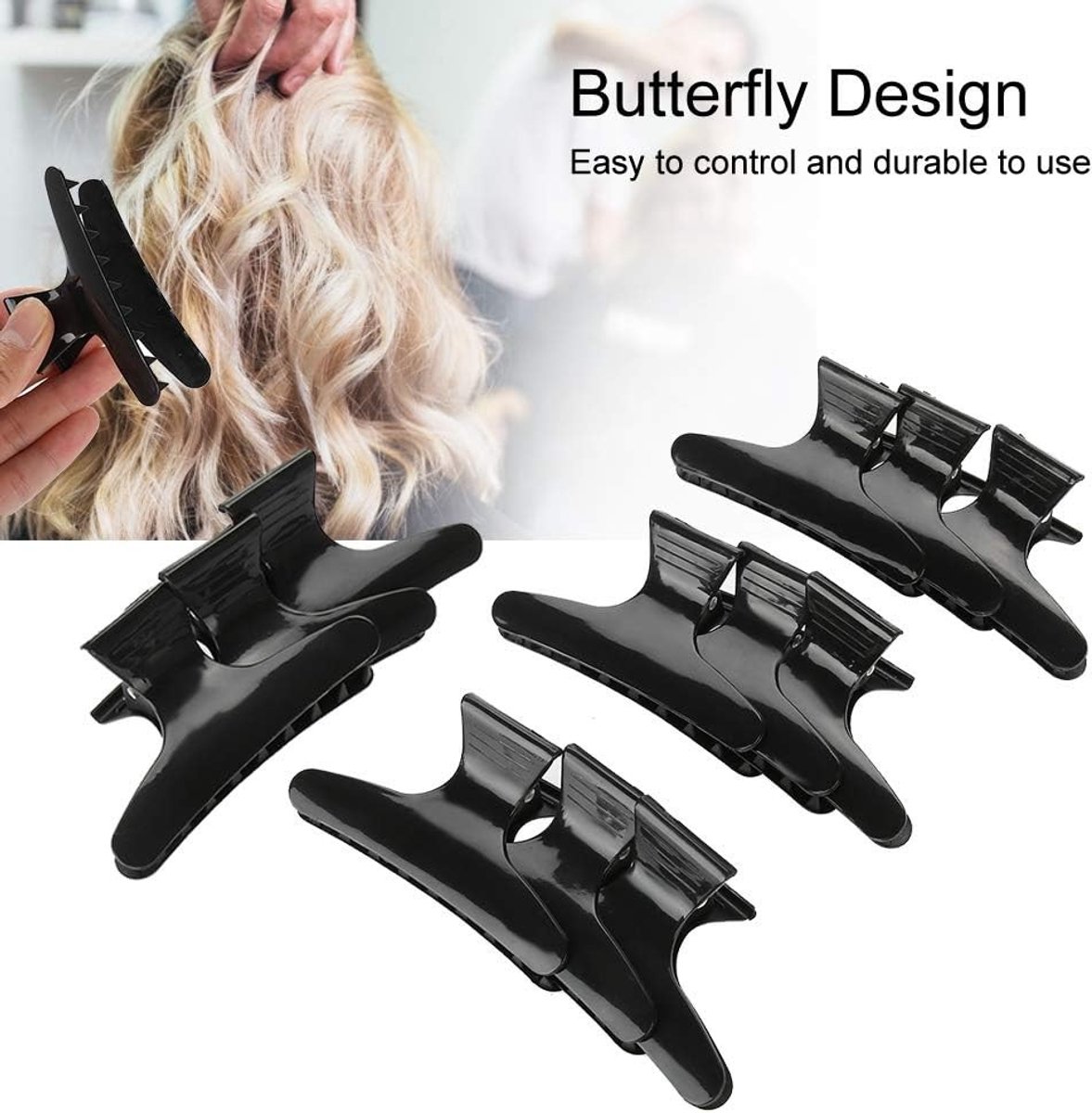 Set van 12 Zwarte Vlinder Haarclips - Haarsectie Klemmen voor Kapsels, Haarstyling en Knipaccessoires