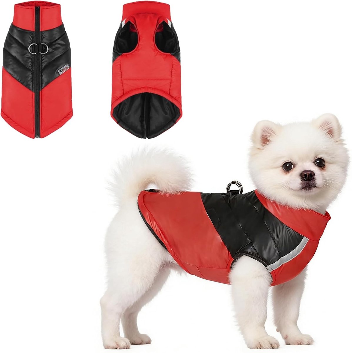 Winterjas voor Honden, Winddicht en Waterdicht, 2-in-1 Ontwerp, Geschikt voor Kleine Honden en Puppies, Met Reflecterende Strepen voor Veiligheid in de Winter