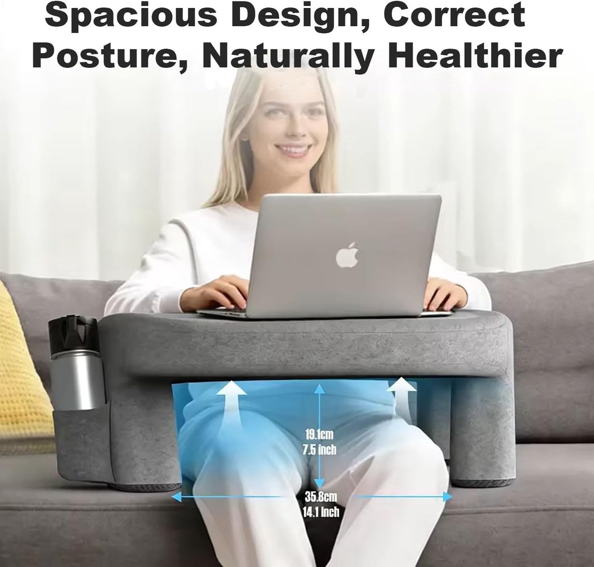 Comfortabel leeskussen met armen en zijvak, traagschuim kniekussen voor bed en bank, ideaal voor laptop en gaming