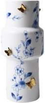 Heinen Delfts Blauw - Vaas Cilinder 3D Vlinders - Vlindergoud - Keramiek - 25 cm