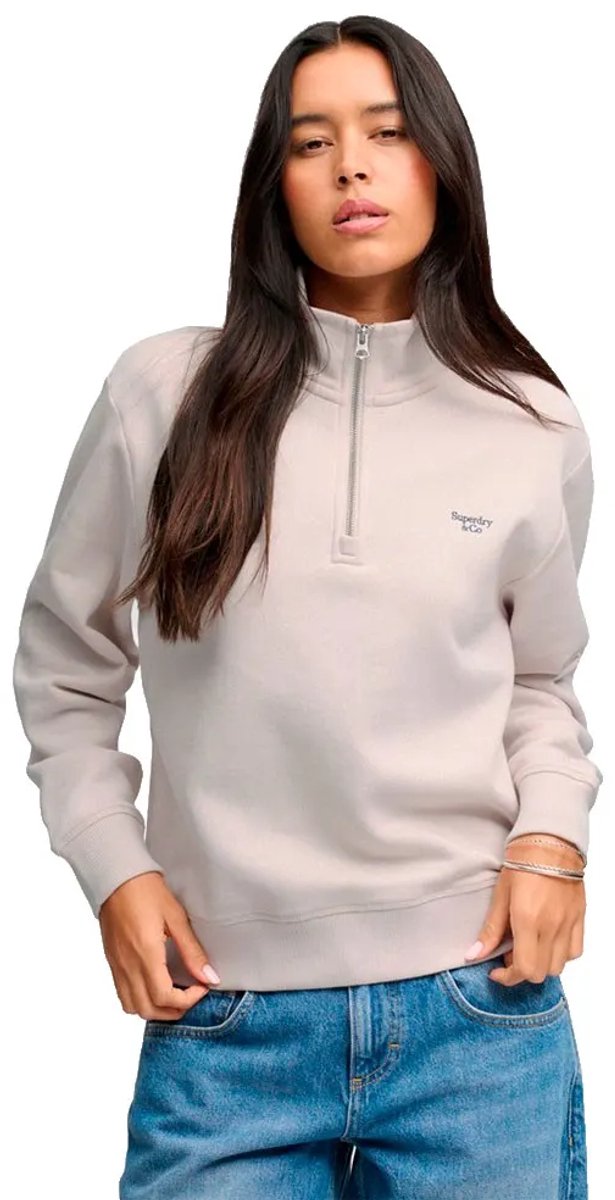 Superdry Signature Embroidered Sweatshirt Met Halve Rits S Vrouw Grijs