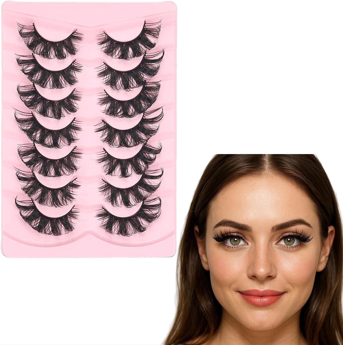 7 Paar Fluffy Strip Wimpers 12-20mm 80D Volume Nepwimpers Wispy Zacht Krullend Waterdicht Faux Mink Wimpers voor een Betoverende Oogopslag