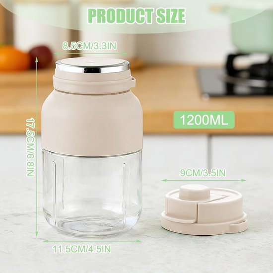Draagbare Blender - Mixer To Go - Verse Smoothies Maken - 38 Roestvrijstalen Messen - 1200 ml Inhoud - Crèmetinten — afbeelding 5