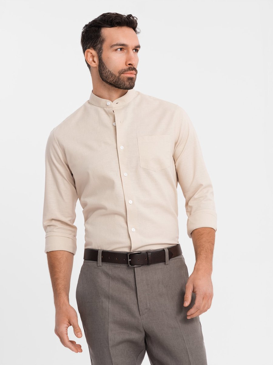 OMBRE Overhemd - Regular Fit - Linnen - Lange Mouw Crème XXL