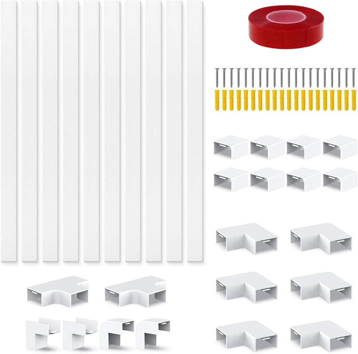 Zelfklevende Kabelgoot Wit, 10 Stuks van 40 cm - Kabels Verbergen voor Speakers, TV en Computer, PVC Kabelschaal met Bevestigingsaccessoires