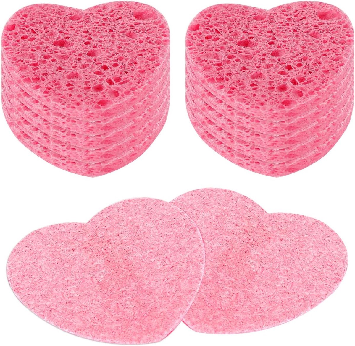 Set van 10 Hartvormige Gecomprimeerde Gezichtsponsjes voor Reiniging, Peeling en Massage - Natuurlijke Cosmetica voor een Stralende Huid en Effectieve Make-up Verwijdering