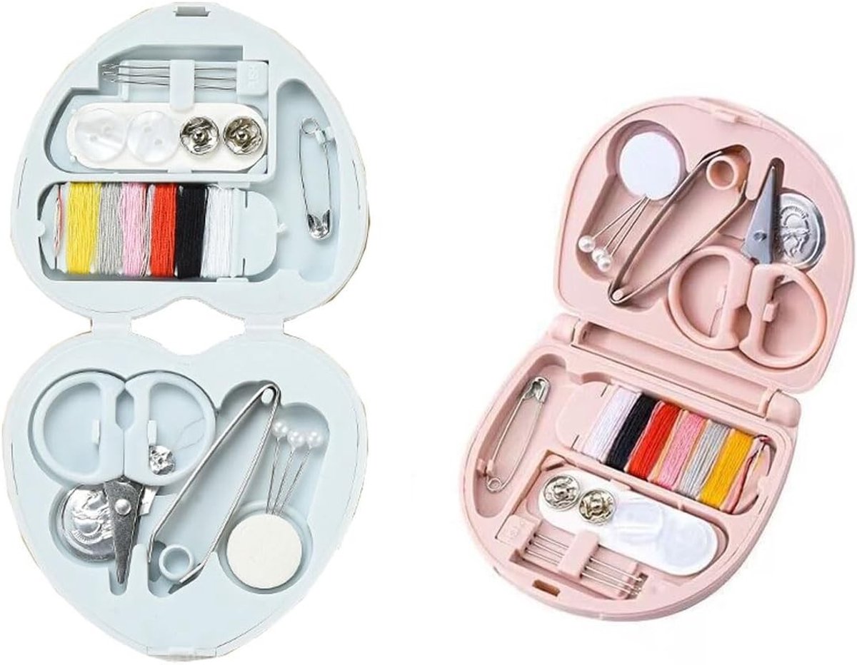 Complete Reisnaaiset voor Beginners - Mini Naaikit met Tas, Naaigerei en Accessoires in Blauw en Rood voor Thuisgebruik en Noodsituaties