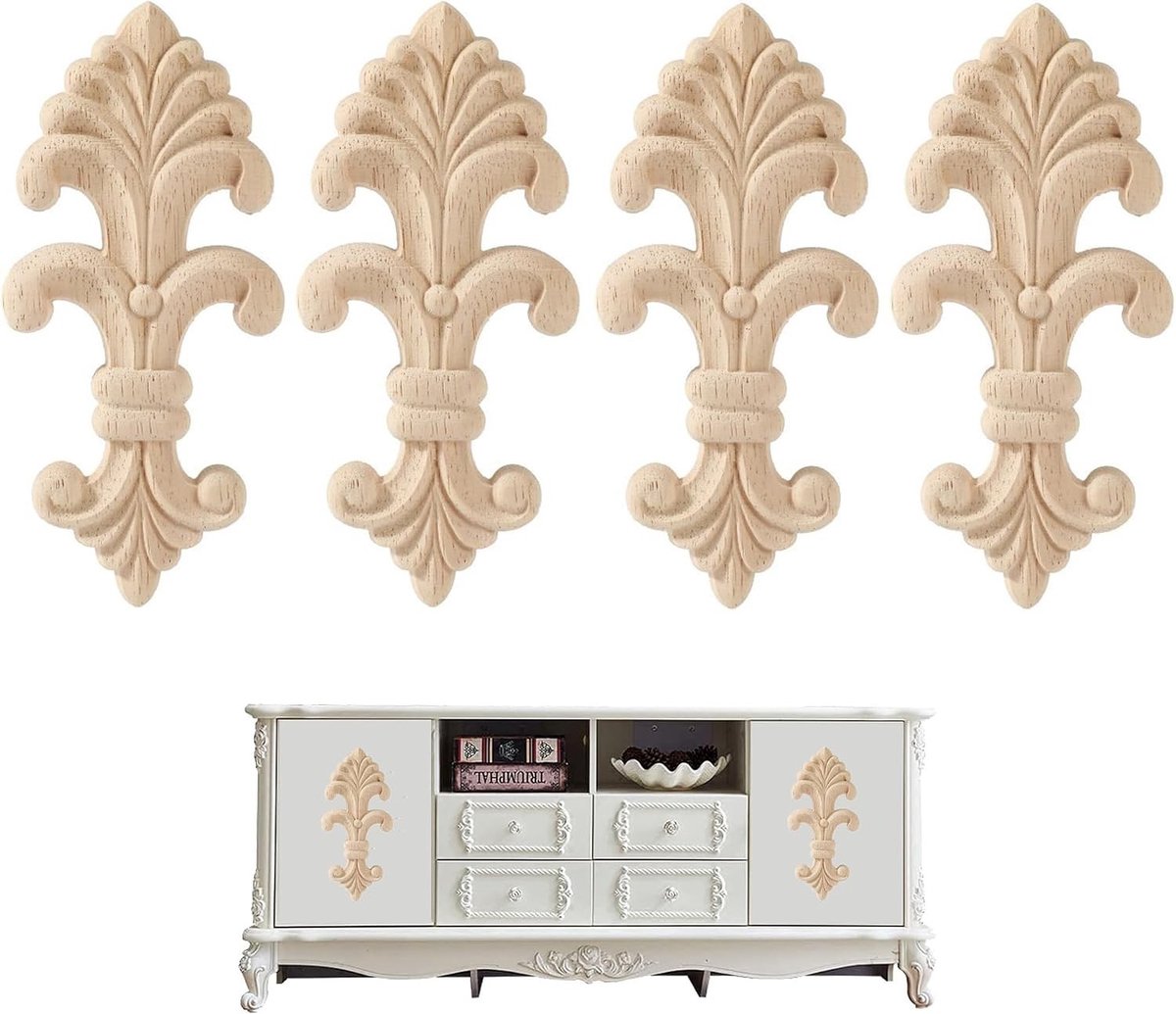 Decoratieve houten lijsten set van 4 stuks, lang en prachtig gesneden voor interieurdecoratie