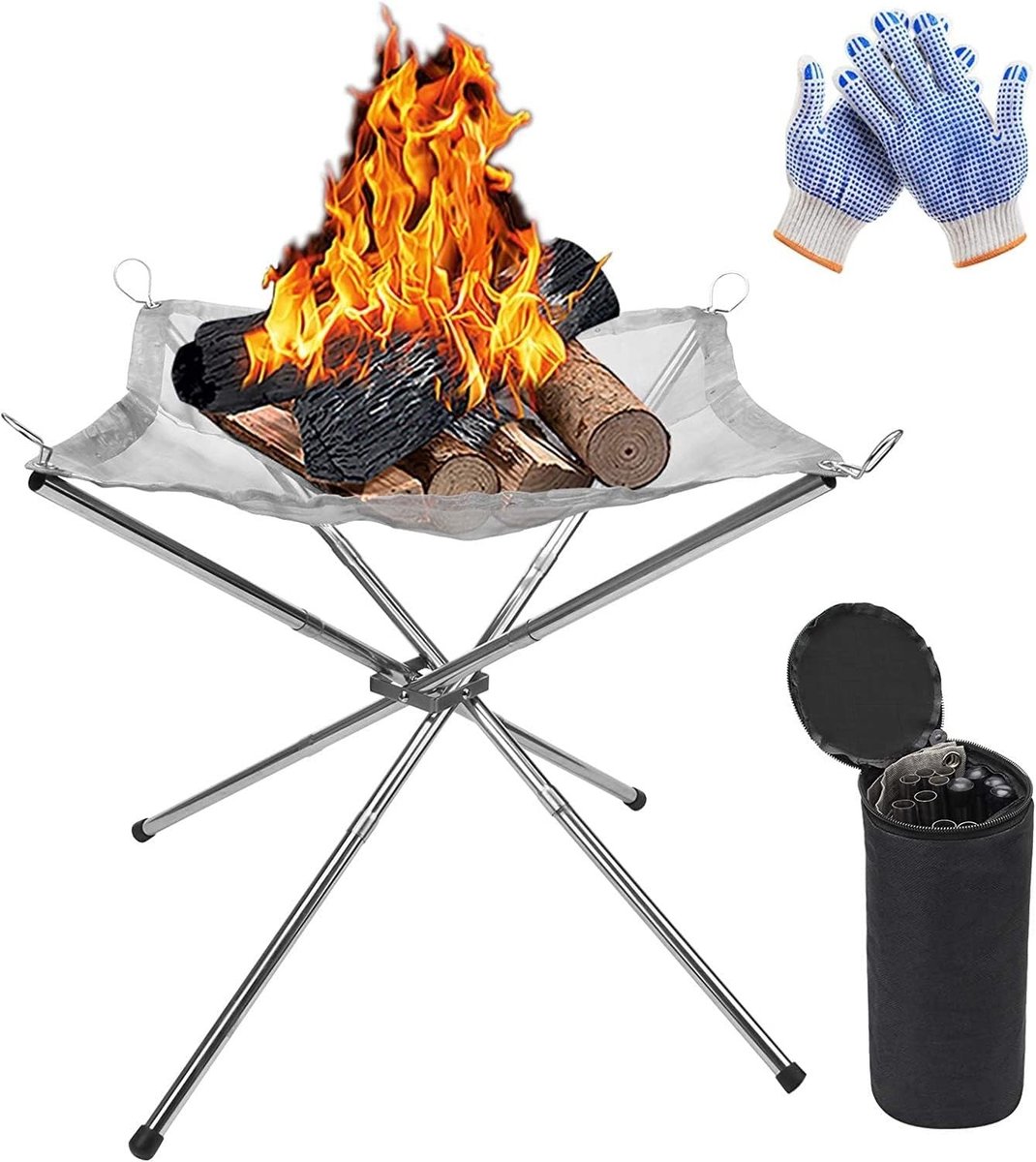 Draagbare Buitenhaard van 42 cm van RVS, Vouwbare Vuurschaal voor Tuin, Camping en Barbecue - Perfect voor Avonden met Vuur en Gezelligheid