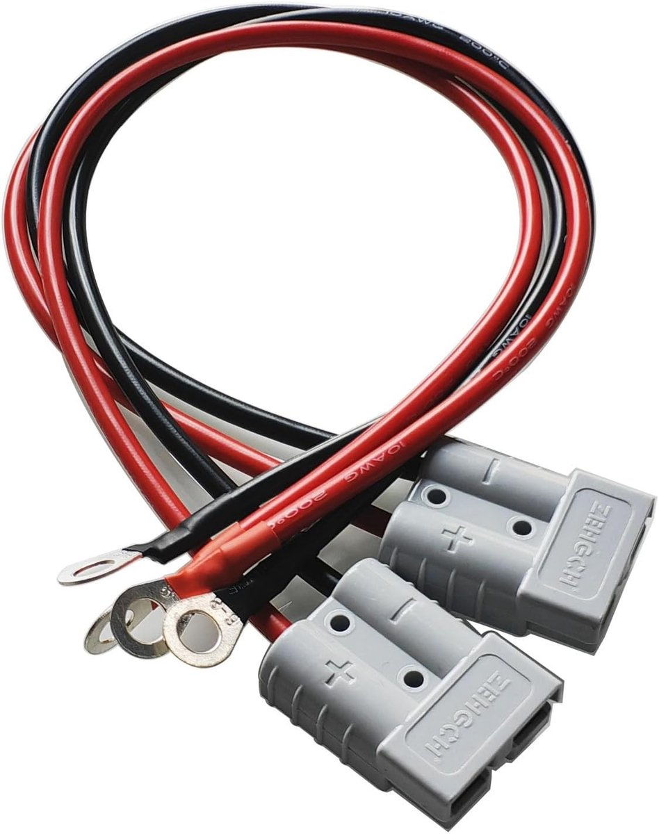 Batterijverbinding met 50 A stekker, 600 V kabel, O-ring en 10 AWG, 50 cm lange accconnector voor snelle aansluiting en aanhangwagengebruik