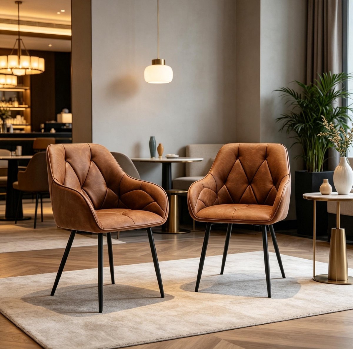 DESMIU Eetkamerstoel Set Van 2 - Met Armleuning En Ergonomische Rugleuning - Voor Eetkamer Woonkamer En Studeerkamer - Kunstleer - Bruin
