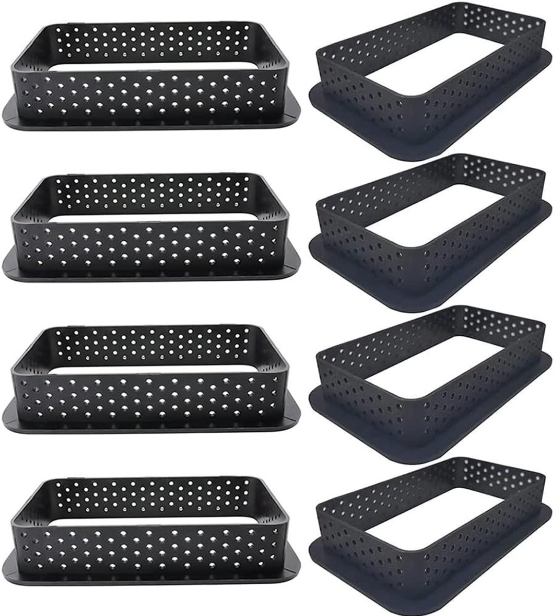 Set van 8 ronde mousse cakevormen van zwart perfor plastic voor het maken van desserts, ideaal voor DIY bakprojecten en gebakringen