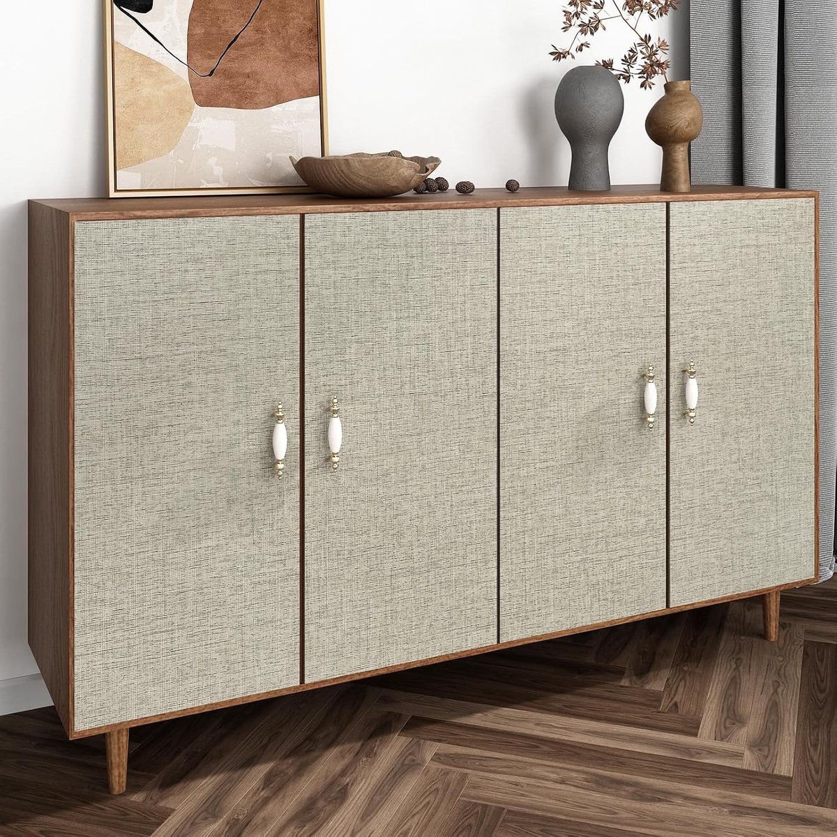 Zelfklevend Behang Grijs Bruin Woven Patroon voor Woonkamer en Slaapkamer - Peel and Stick Vintage Behang, Makkelijk aan te Brengen, 40cm x 200cm