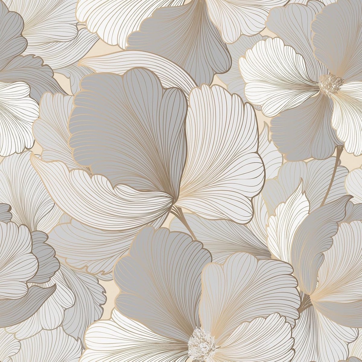 Beige/Gouden/Grijze Bloemen Behang Zelfklevend voor Meubels - Vintage Floral Wanddecoratie voor Woonkamer, Gang en Landhuisstijl - 44.5 cm x 300 cm