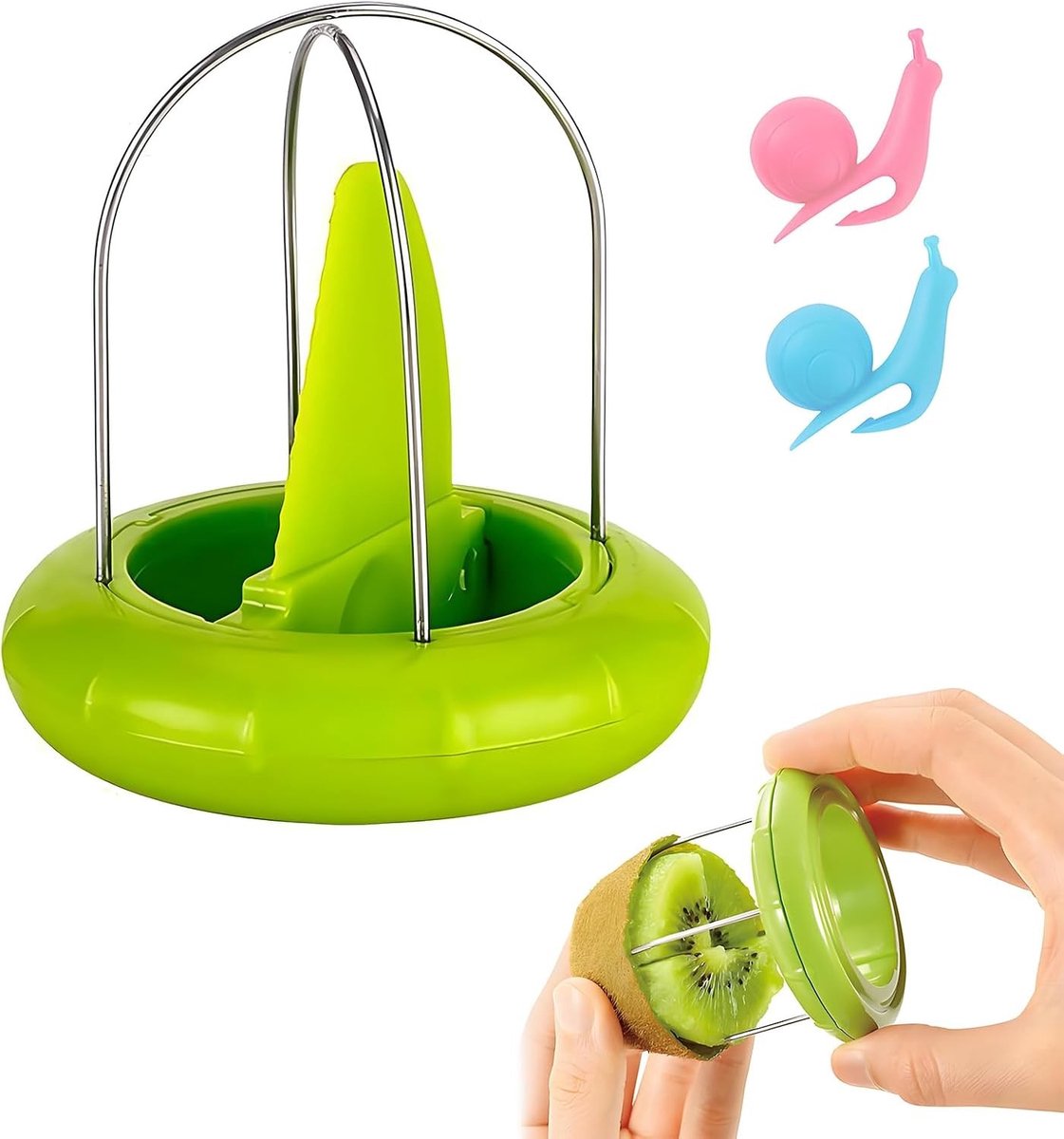 RVS groenteschiller en fruitontpitter met 2 silicone theezakjeshouders in slakkenvorm