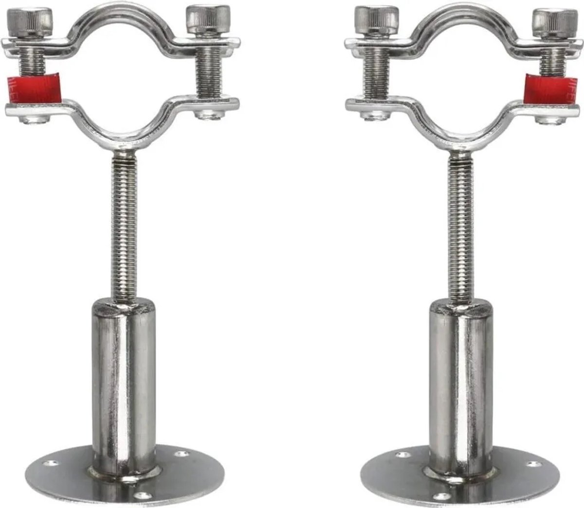 Een set van 2 verstelbare roestvrijstalen buissteunen Geschikt voor schroeven, Geschikt voor plafondmontage, Geschikt voor buizen en stangen Geschikt voor een diameter van 32-34 mm.