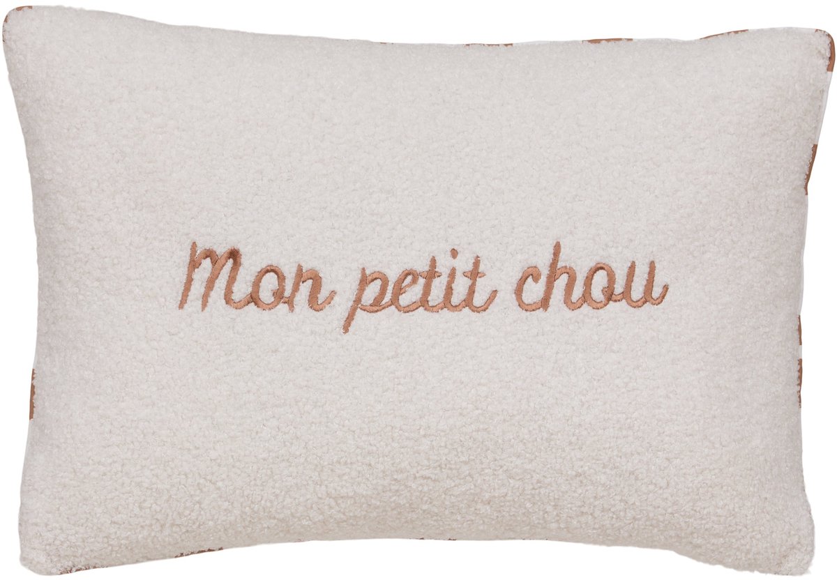 Atmosphera Bouclé Sierkussen Mon Petit Chou - 38x58cm - Wit