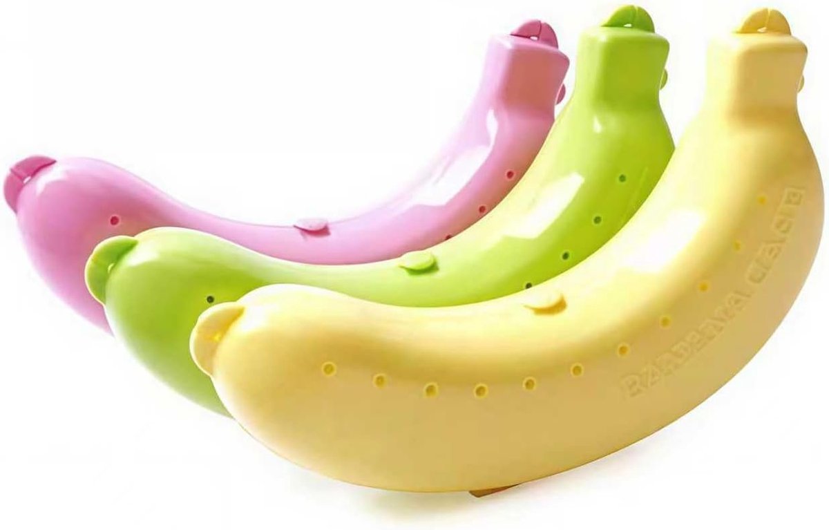 Set van 3 bananenopbergdozen, BPA-vrije reiskoffer voor buiten, houdt bananen vers en beschermt ze, schattige bananendoos voor vervoer, geschikt voor picknicks en kamperen, voedselcontainer (geel, roze, groen)