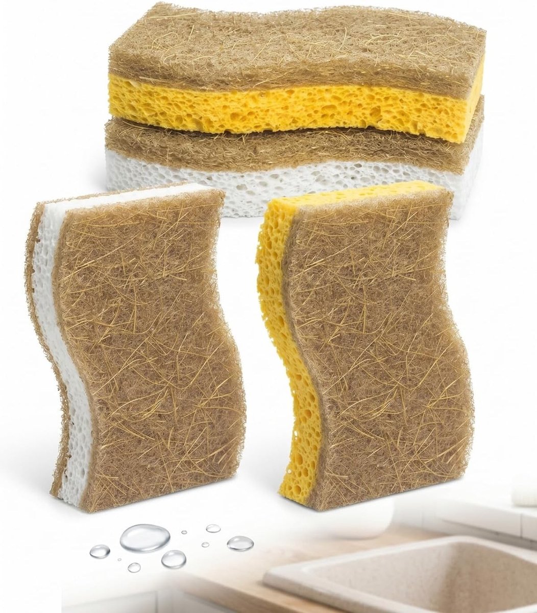 Set van 4 milieuvriendelijke sponzen van sisal en katoen voor keuken en badkamer, absorberend, duurzaam en ideaal voor het reinigen van servies, potten en oppervlakken